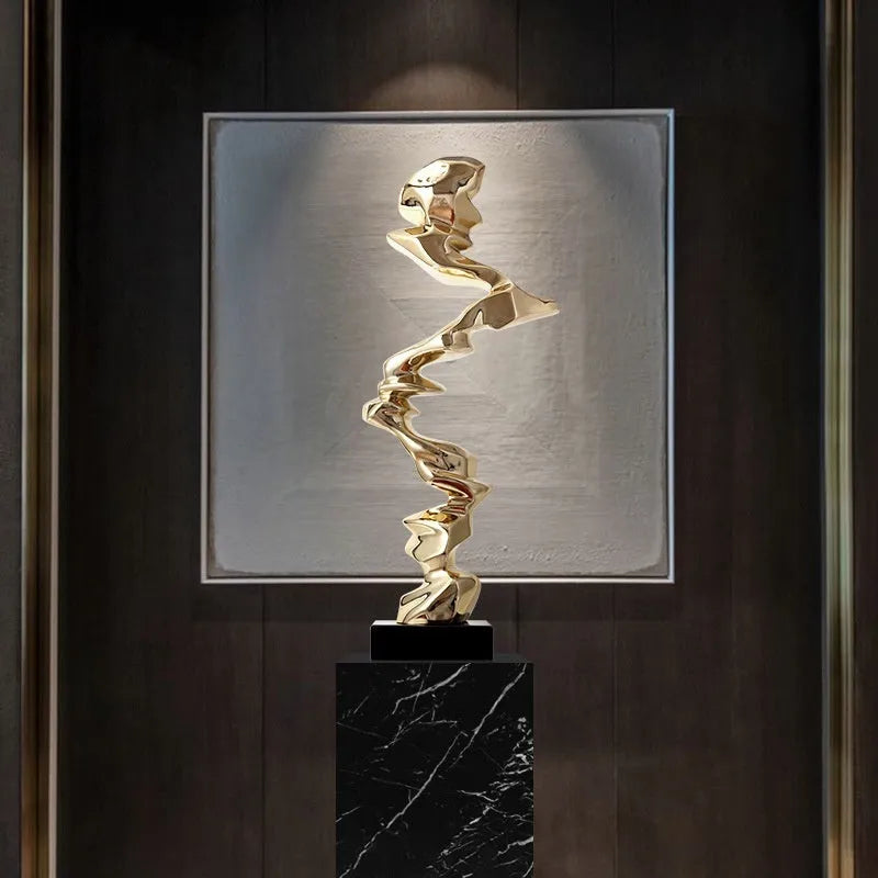 Abstract resin sculpture in bright gold, silver, or blue for modern home decor