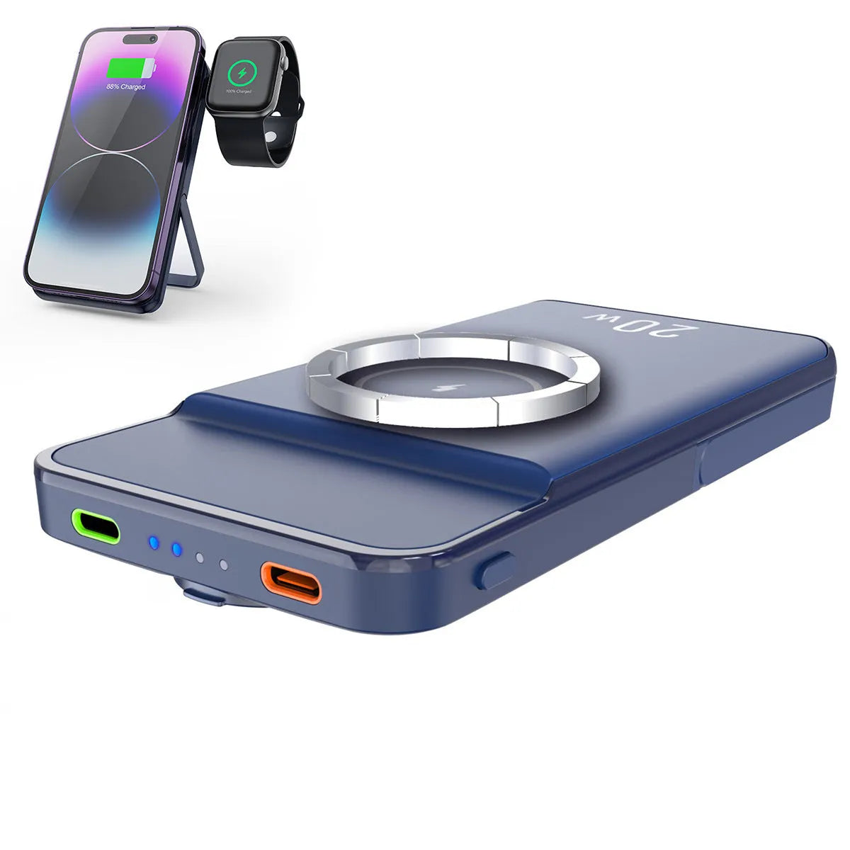 Black magnetic wireless power bank with 10000mAh capacity and industrial design
