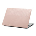 MacBook protective case with crocodile pattern texture and hollowed-out Apple logo in soft pink colour