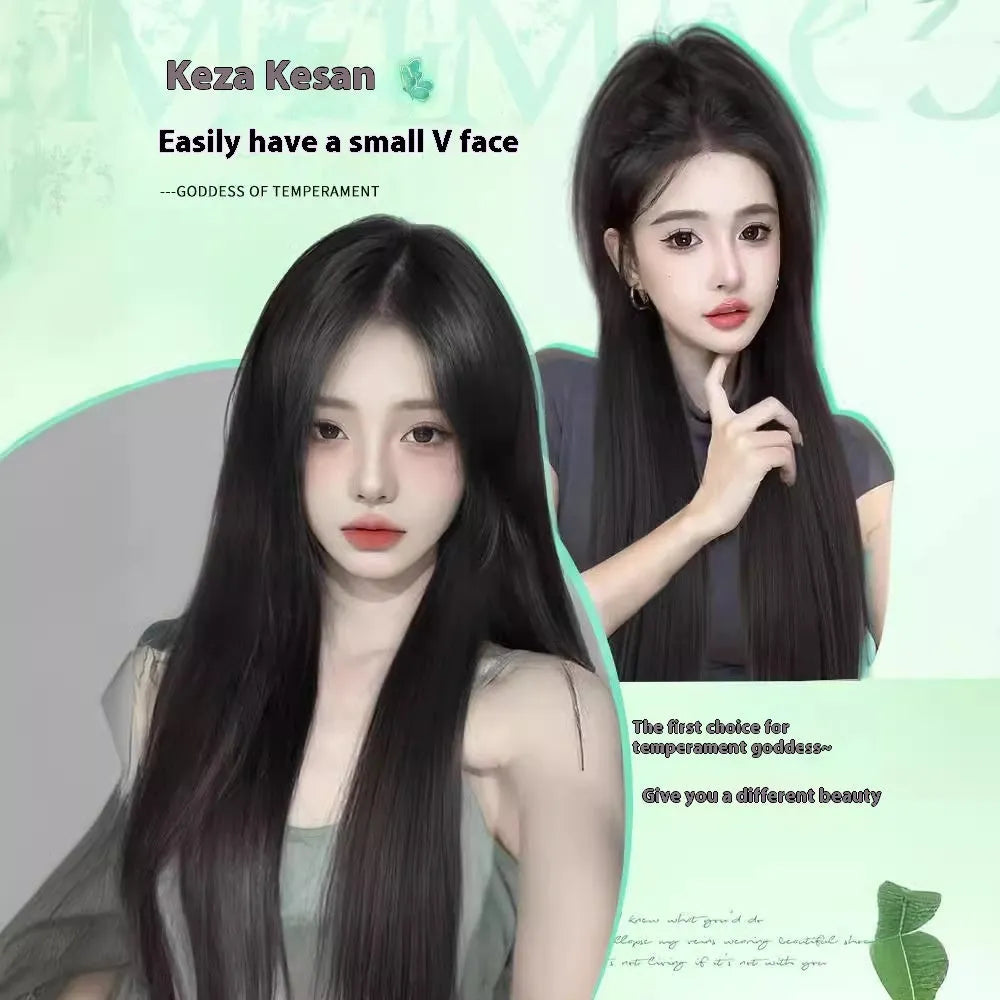 Full-head wig for women with forehead lace construction in heat-resistant fibre material