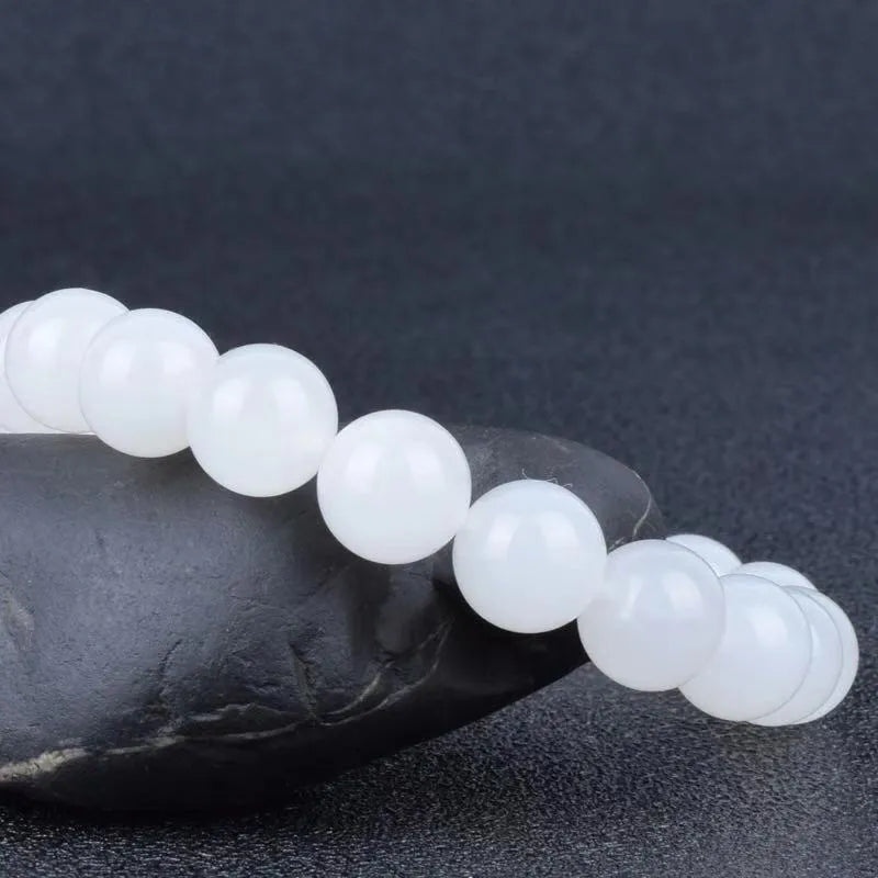 Hotan white jade goat fat 10mm round bead bracelet unisex national style