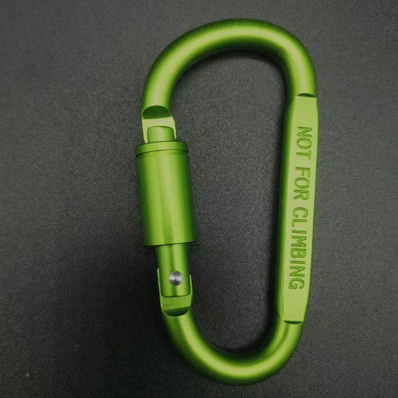 An 8cm D-shaped aluminium locking carabiner shown in a bright silver colour.
