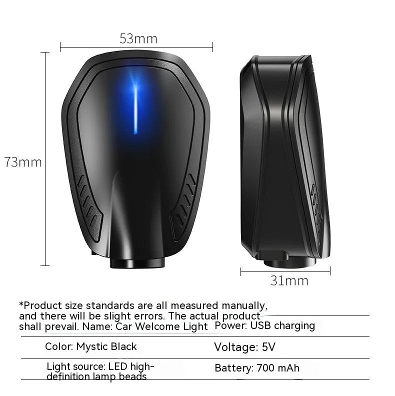 Black F2 rechargeable wireless car welcome light with ABS housing for door courtesy illumination