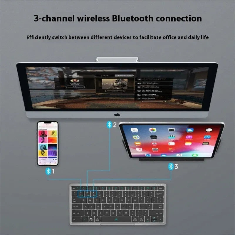 Three-in-one wireless Bluetooth keyboard with touch pad, leather sheath and stand for tablets