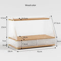 Office acrylic desk storage cabinet in wood colour finish with transparent acrylic sections on desktop
