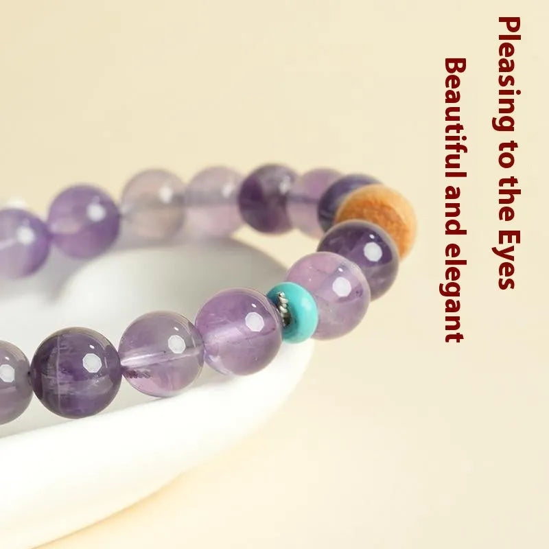 Handmade purple amethyst crystal bracelet for women, showing 6mm and 8mm bead size options.