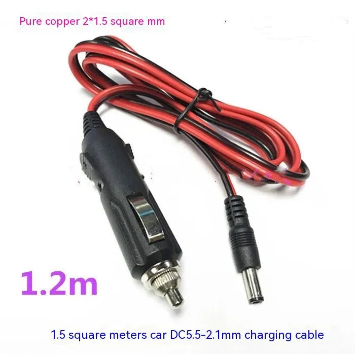 Black 12V car cigarette lighter charging cable with DC5.5mm plug and 1.2 metre cable