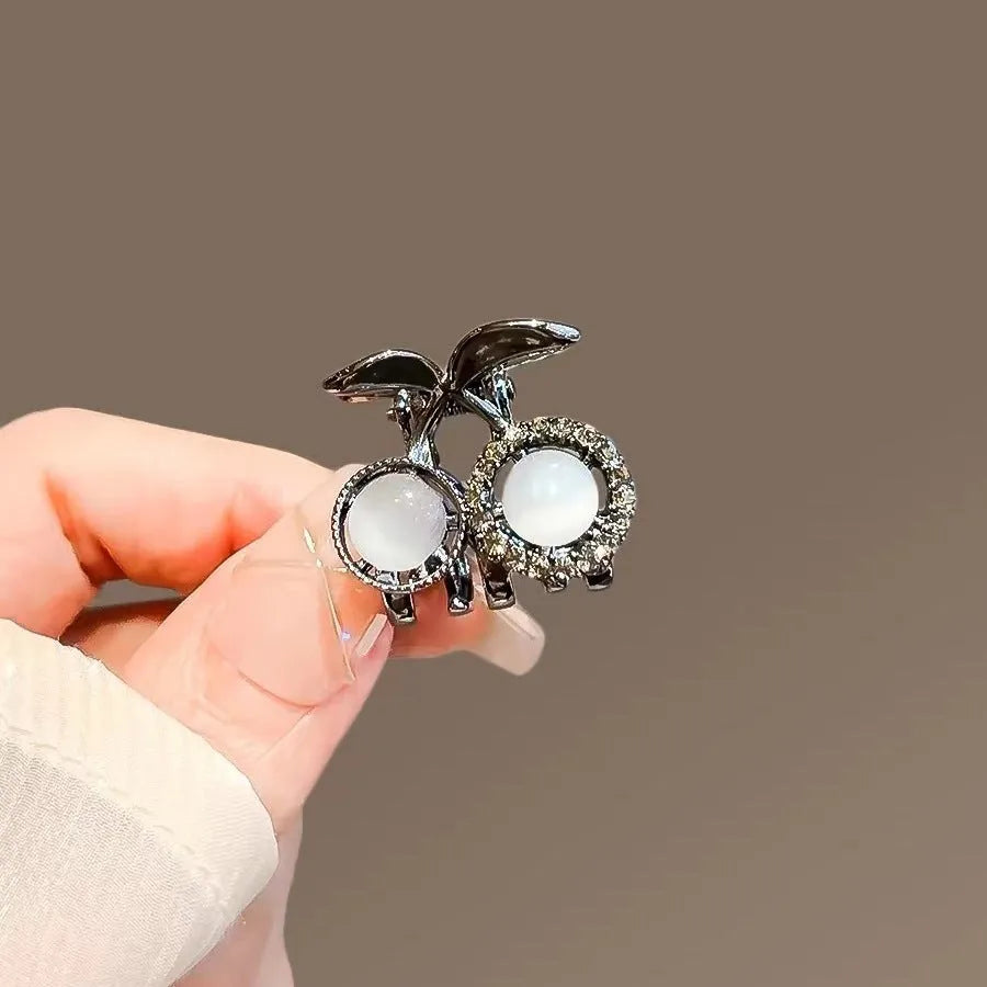 Small metal hair side clip with rhinestone chamfered square pattern Korean style electroplated finish