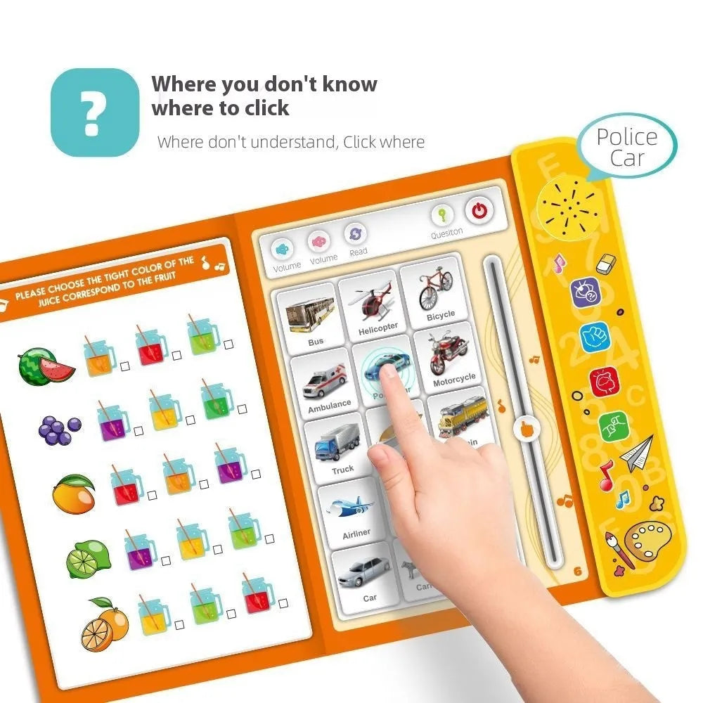 Yellow ABS educational English point reading machine with pen on a white background
