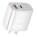 White Australian Standard dual port USB charger with USB-A and USB-C interfaces