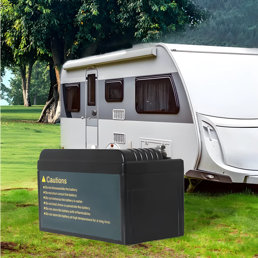 Black 12V 100ah lithium iron phosphate battery measuring 150x87x93mm for energy storage.