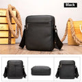 Men's black genuine leather shoulder bag with sewing thread detail, standard size