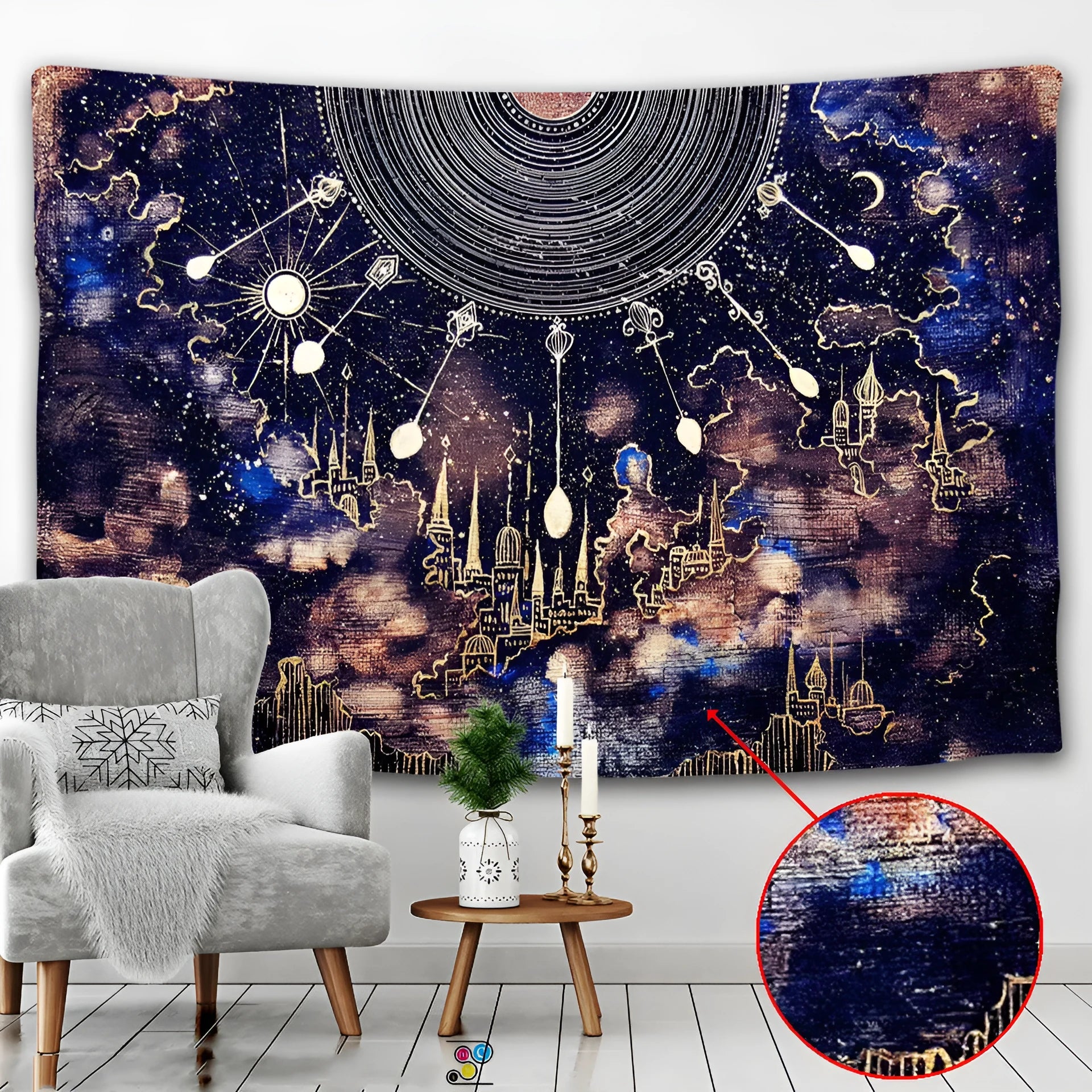 Nordic style polyester tapestry wall hanging with machine-woven construction