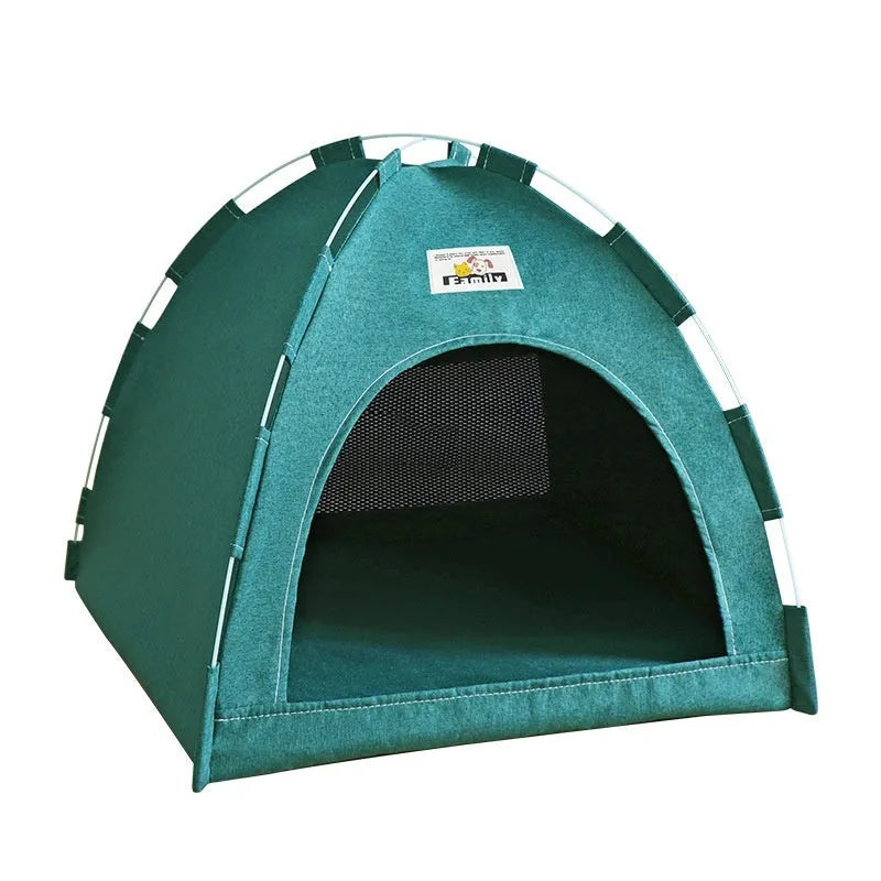 Portable pet tent bed with removable cover in grey colour, showing enclosed design for cats and small dogs