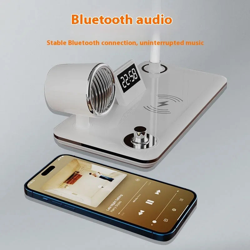 Wireless charging digital clock lamp with eye-protection light in black or white colour