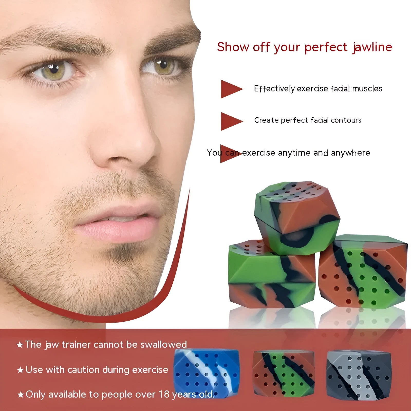Camouflage silicone facial exercise balls for jaw muscle training in transparent packaging