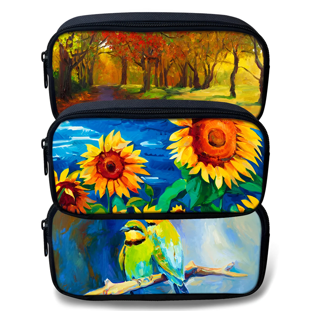 Customised pattern pencil case, polyester stationery bag, 10 x 21 x 4cm, with zipper and large opening