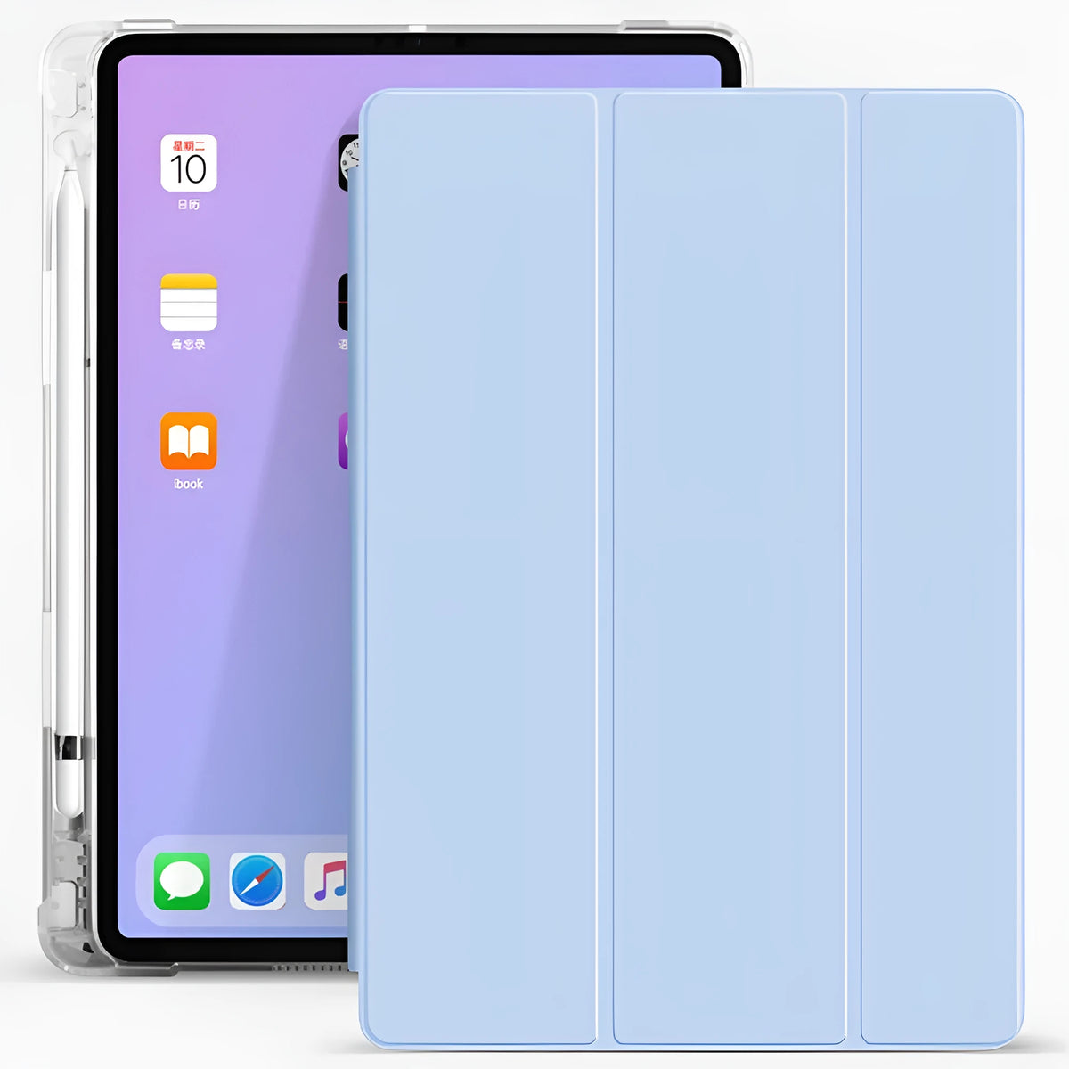 iPad case with pen slot in black, soft TPU silicone cover for iPad 10.2, Air 4, Mini 5