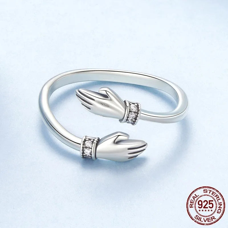Women's sterling silver hug ring with simple open free size band in silver finish, colour BSR656-E