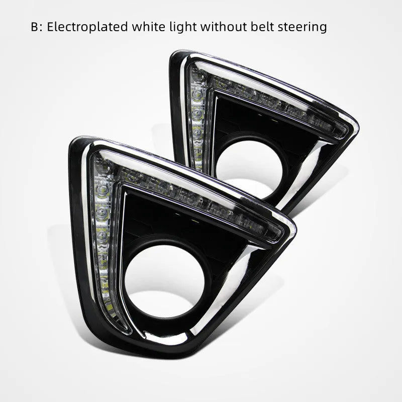 Set of two silver electroplated daytime running light units for a Mazda CX-5 car.