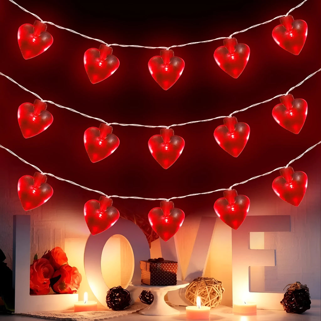 Love Lamp LED string lights with red plastic lamps, battery operated, IP43 rated, 2800 lumens