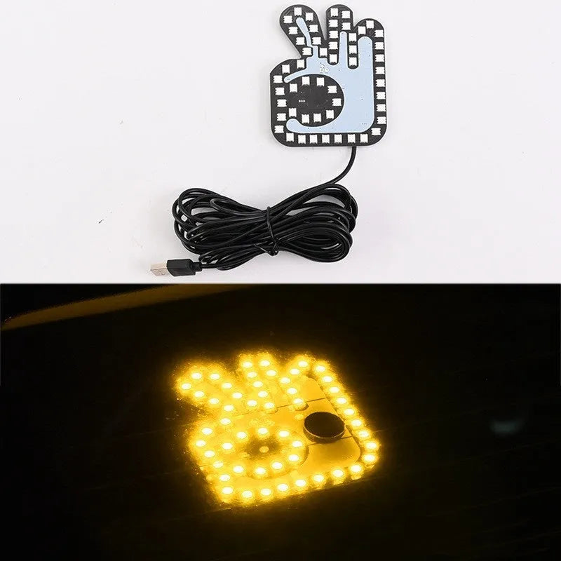 Car USB plug finger gesture light showing multiple design options with LED illumination