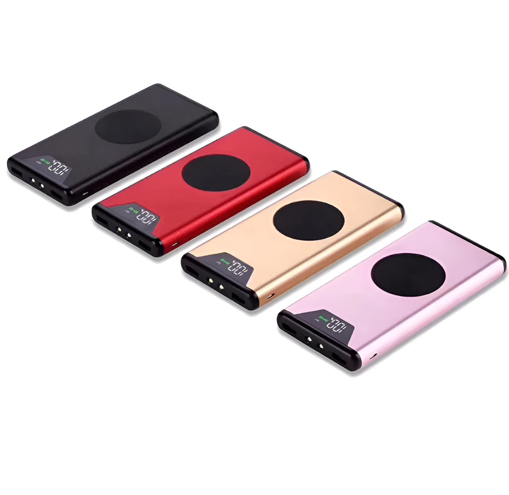 20000mAh metal wireless charging power bank in black with USB ports