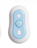 Battery-operated pet massage comb for cats in grey, blue, orange, or beige yellow colours with grooming bristles