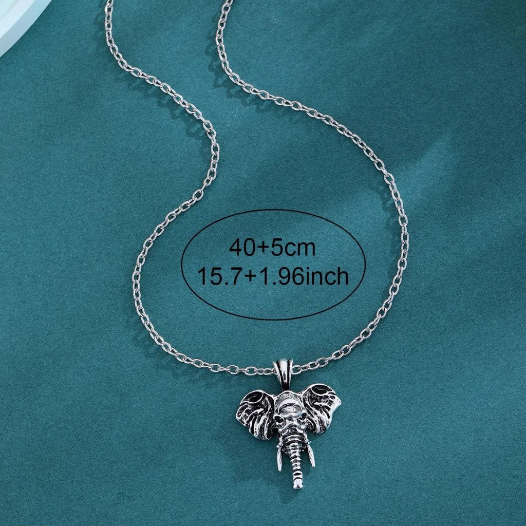 Elephant god pendant necklace in silver and black with stainless steel chain