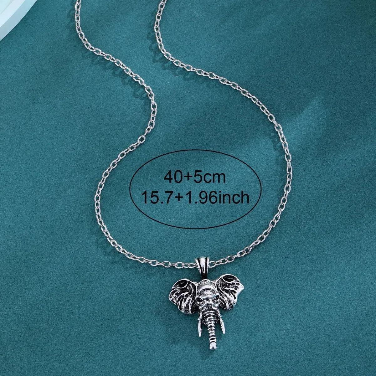 Elephant god pendant necklace in silver and black with stainless steel chain