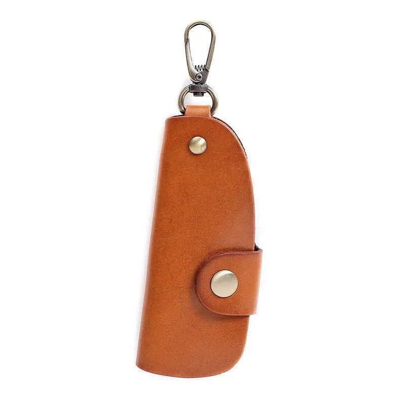 Genuine leather handmade key storage bag for car keys in black, brown, coffee, and purplish red.