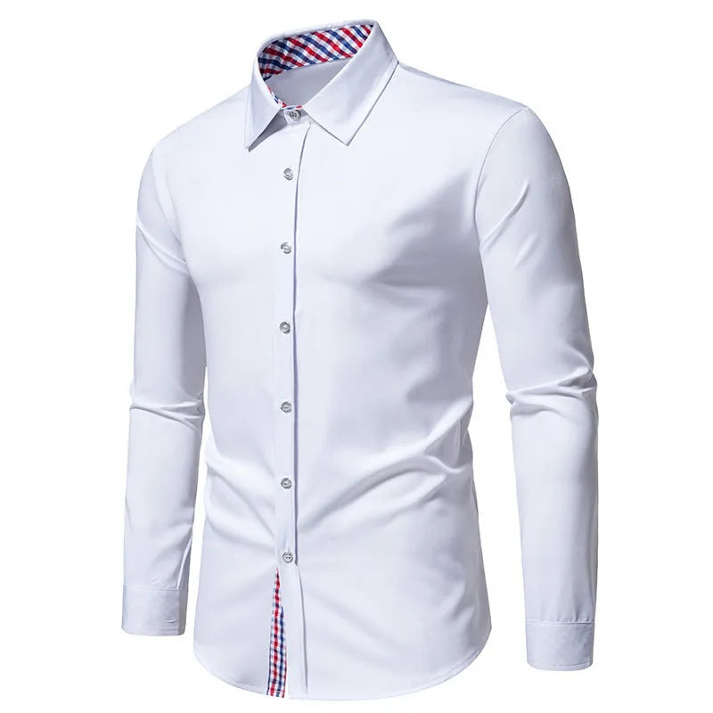 Men's loose fit plaid long-sleeved shirt in chemical fibre blend fabric on hanger