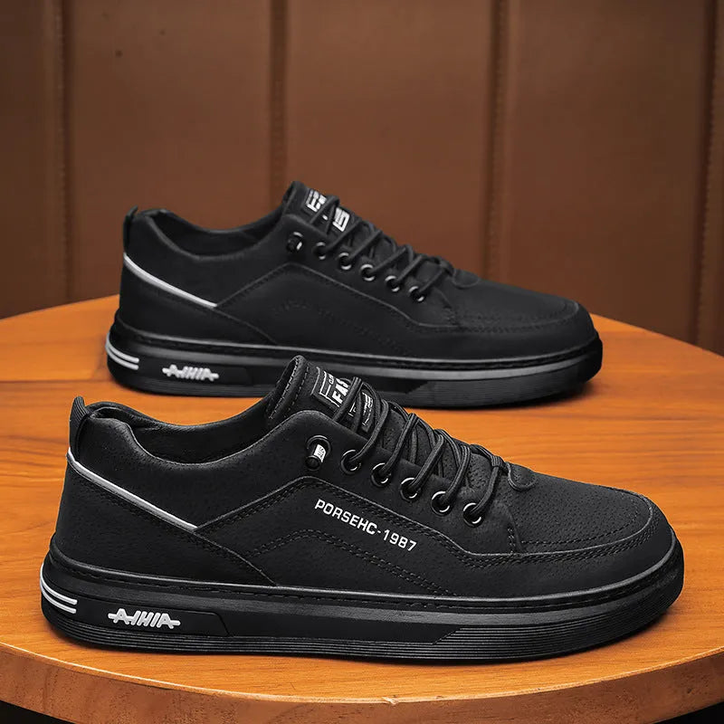 Men's waterproof casual shoes in khaki colour with round toe and low-top design