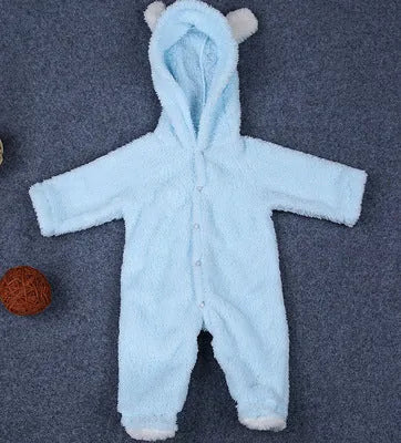 Unisex baby romper winter cotton blend pullover O-neck in brown for infant 0-12 months