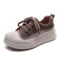 Women's yellow leather lace-up casual shoes with round toe and rubber sole