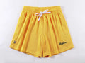 Men's black double-layer mesh shorts for sports and leisure, laid flat.