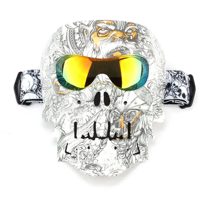 Motorcycle windproof skull goggles with high-definition lens and face mask in black, size 20x16 cm, 235g