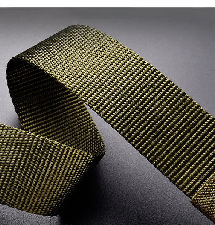 Cobra buckle tactical belt in nylon and zinc alloy, 125cm x 3.8cm, shown in Army Green, Black, and Khaki