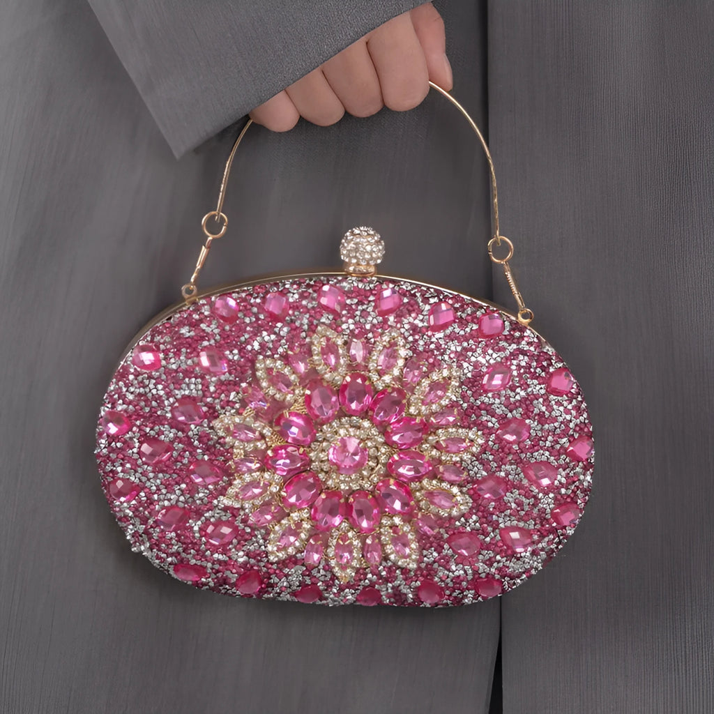 European retro style women's banquet handbag with hardware and rhinestone detailing
