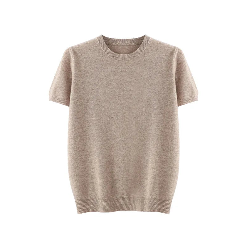 Men's round neck short sleeve sweater pullover in Calm Black, loose fit regular yarn knit