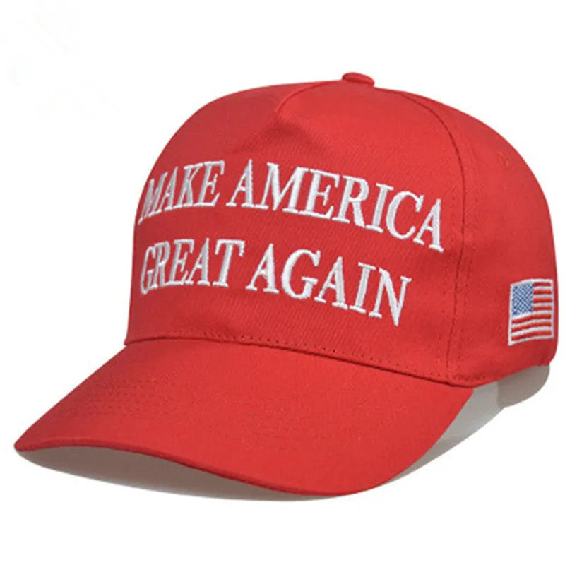 Cotton baseball cap with embroidered lettering, five star red simple red design, flat eave, dome top, wide brim
