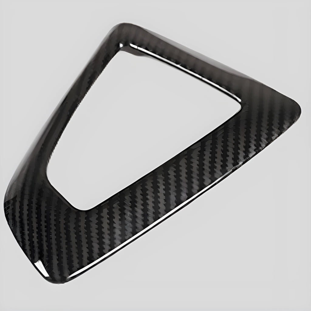 BMW dashboard gear base frame accessory with carbon fibre pattern and 3M adhesive backing