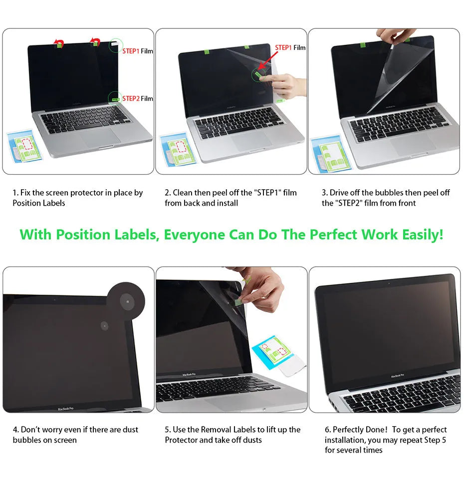 Matte screen protector for 13-inch MacBook Pro with anti-scratch 4H protection and installation tools