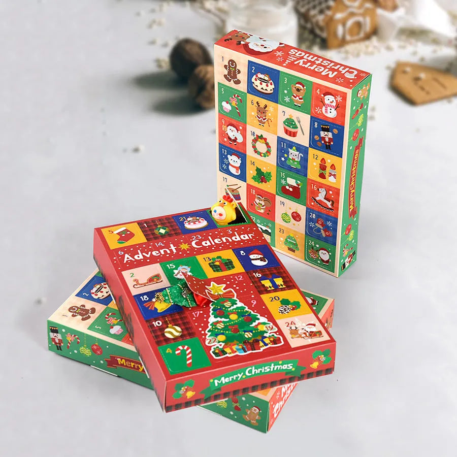 24-grid Christmas blind box with calendar spot stamp design, 25x17x4cm, on festive background