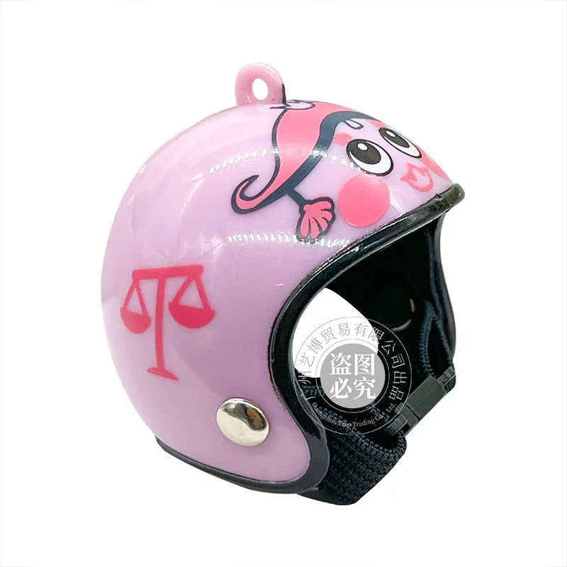 Small plastic chicken pet helmet in one of twelve designs including rainbow, plaid, or smiling face.