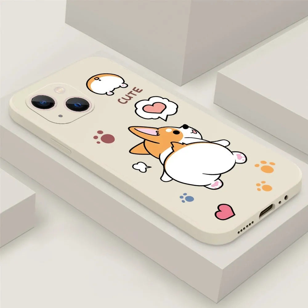 Corgi cartoon TPU phone case in classic black colour, shockproof anti-fall design for iPhone.