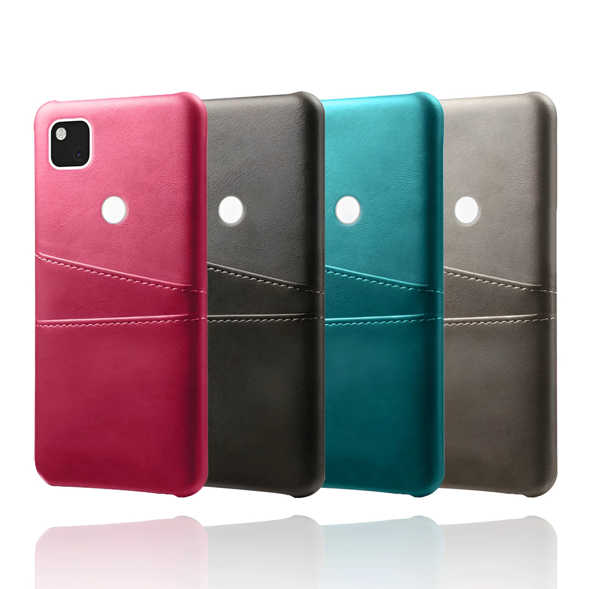 Nine colour options of PC leather phone case for Pixel 4a with card slots and oil-edge finish