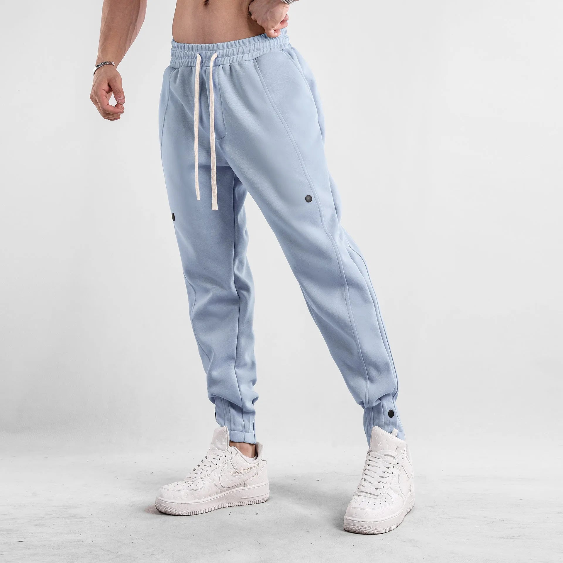 Men's loose fit casual sports trousers in cotton, mid waist, available in multiple colours