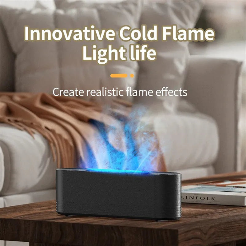 Flame air humidifier aroma diffuser with seven colour LED lights and water mist output