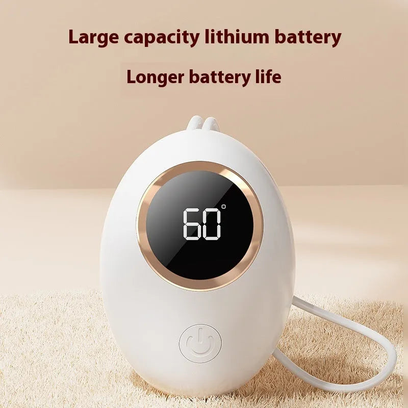 Compact hand warmer power bank with digital display in pink and other colour options.